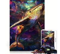 Stained Glass Whale Jigsaw Puzzles 1000 Pieces for Adults Boost Recall Relax Mind Accurate Edge Santa Wish List 38x26cm
