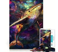 Stained Glass Whale Jigsaw Puzzles 1000 Pieces for Adults Boost Recall Relax Mind Accurate Edge Santa Wish List 38x26cm