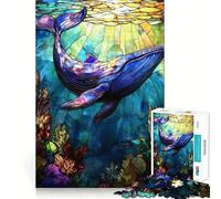 Stained Glass Whale Jigsaws 1000 Pieces for Adults Mind Exercise Toy Stress Relief Design Assembly Elegant Gift 38x26cm