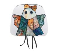 Stained Glass Whimsical Ghost with Bow Printed Car Headrest Cover,2 Pieces, Elastic Comfort Head Rest Cover for Women Men, Universal Fits Most Cars Van SUV Truck, Car Interior Decor Accessories