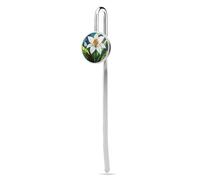 Stained Glass White Easter Lily Stainless Steel Metal Book Mark Marker, Bookmarks Page Holder with Crystal Glass for School Reader Office Supplies