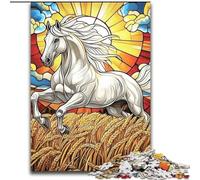 Stained Glass White Horse Jigsaw Puzzles for Teenagers 1000 Jigsaws, Relax Games Is Ideal As A Gift for The Whole Family (26x38cm)