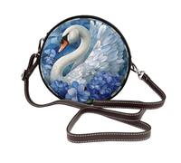 Stained Glass White Swan Blue Flowers Women Round Crossbody Bags Leather Sling Bag Purse