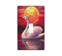 Stained Glass White Swan Sunset Light Switch Cover Decorative Single Toggle 1 Gang Wall Plate for Kitchen Farmhouse Bedroom Bathroom Art Decor