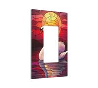 Stained Glass White Swan Sunset Light Switch Wall Plate Faceplate Cover Single Rocker 1 Gang Decorator Outlet Receptacle Covers for Home Kitchen Room Bathroom Decor