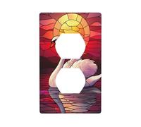 Stained Glass White Swan Sunset Outlet Cover Light Switch Cover Decorative 1 Gang Wall Plate for Kitchen Room Bathroom Size 7x11.4cm