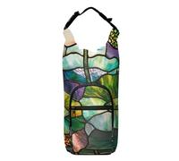 Stained Glass White Water Lily Water Bottle Shoulder Carrier Functional Insulated Water Bottle Holder 20/24/32/40oz for Daily Walking Hiking and Other Outdoor Activities Accesorios Para Senderismo
