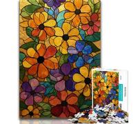 Stained Glass Wildflowers Jigsaw Puzzles for Adults Teenagers Jigsaws Puzzle,Pattern Assembly Fun at Home Activities,Birthday Present,Travel Gifts (38x26cm)
