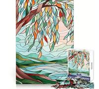 Stained Glass Willow Tree Landscape 1000 Pieces Jigsaw Puzzles for Teenagers Recall Upgrade Relaxing Fun Clear Cut Seasonal Gift 38x52cm
