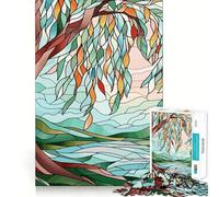 Stained Glass Willow Tree Landscape 1000 Pieces Jigsaw Puzzles for Teenagers Recall Upgrade Relaxing Fun Clear Cut Seasonal Gift 38x52cm