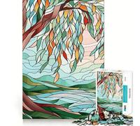 Stained Glass Willow Tree Landscape Jigsaws 1000 Pieces for Adults Mind Exercise Toy Stress Relief Design Assembly Elegant Gift 50x75cm
