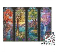 Stained Glass Window 1000 Piece Jigsaw Puzzle Paper for Adults Four Seasons Landscape Puzzle Game for Family Relaxing Gift 52x38cm/1000pcs