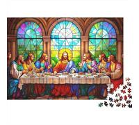 Stained Glass Window 1000 Piece Jigsaw Puzzles Recycled Last Supper Senior Puzzles Family Gaming Time Props Party Game Props for Adults And Age 10 Up 52x38cm/1000pcs