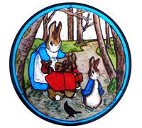 STAINED GLASS WINDOW ART STATIC CLING BEATRIX POTTER - MRS. BUNNY AND PETER IN THE WOODS