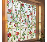 Stained Glass Window Film, 3D Rose Floral Privacy Static Cling,17.8"x118.1"