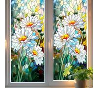 Stained Glass Window Film 40W x 100H cm Static Cling Privacy Films Stain Floral Patterned Coloured Decorative Self Adhesive Window Cover Stickers for Bathroom Kitchen Glass Windows