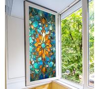 Stained Glass Window Film 40W x 100H cm Static Cling Privacy Films Stain Floral Patterned Coloured Decorative Self Adhesive Window Cover Stickers for Bathroom Kitchen Glass Windows