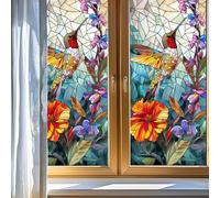 Stained Glass Window Film 40W x 100H cm Static Cling Privacy Films Stain Floral Patterned Coloured Decorative Self Adhesive Window Cover Stickers for Bathroom Kitchen Glass Windows