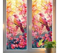 Stained Glass Window Film 40W x 100H cm Static Cling Privacy Films Stain Floral Patterned Coloured Decorative Self Adhesive Window Cover Stickers for Bathroom Kitchen Glass Windows