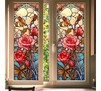 Stained Glass Window Film 40W x 100H cm Static Cling Privacy Films Stain Floral Patterned Coloured Decorative Self Adhesive Window Cover Stickers for Bathroom Kitchen Glass Windows