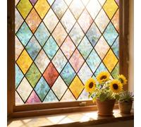 Stained Glass Window Film, 44.5x200cm, Diamond Pattern Design, Window Privacy Film with Static Cling, Gorgeous Light and Shadow Effects,Multicolour Decorative Covering for Home Windows and Glass Doors