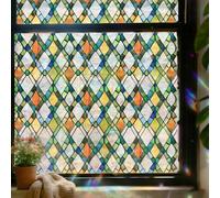Stained Glass Window Film,45x300cm Diamond Pattern Stain Glass Window Film Self Adhesive,Privacy UV Blocking Static Cling for Living Room Bedroom Kitchen Office