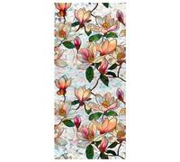 Stained Glass Window Film, Floral Window Film, 17x39 PVC Removable Magnolia Flowers Stained Glass for Home Office Living Room Bedroom Windows Door Decor