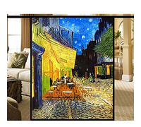 Stained Glass Window Film, Non-Adhesive Anti-Uv Privacy Frosted Window Stickers, Van Gogh's outdoor cafe Decorative Window Cling,B,40x100cm(16"x40")