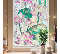 Stained Glass Window Film Privacy for Glass Windows, Window Film Privacy Vinyl Frosted No-Glue Static Cling for Home Kitchen Office Bathroom, Lotus 44X200CM