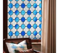 Stained Glass Window Film Privacy for Glass Windows, Window Privacy Film UV Blocking Static Cling for Home Kitchen Office Bathroom, Canglang Pavilion Blue 60X90CM