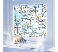 Stained Glass Window Film Privacy, Frosted Window Film Self Adhesive, Colorful Window Privacy Film Decorative Window Stickers Static Cling UV Blocking for Home Office, 45x200cm(Flower)