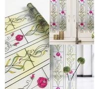 Stained Glass Window Film Privacy Patterned, Thick Decorative Static Cling Sun Blocker Window Tint for Home Office Tools Included (90cm*2m)