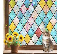 Stained Glass Window Film, Window Film Privacy Patterned Diamond Design, Dynamic Light and Shadow, Static Cling Stained Glass Window Film for Interior Glass, Doors and Home Windows, 44.5x200cm