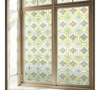 Stained Glass Window Film, Window Privacy Static Cling Frosted Window Film for Glass Decorative Window Privacy Film for Bathroom, Gilded Flower 60X90CM