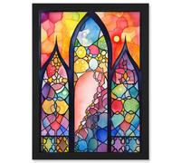 Stained Glass Window Folk Art Abstract Artwork Framed Wall Art Print A4 Artery8 Black One Size