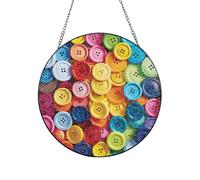 Stained Glass Window Hanging, 10in Sun Catcher Ornament Glass Panel with Metal Chain Colorful Buttons Suncatcher Decor Indoor Window Wall Art Home Decor Gift for Women Wife, Aunt, and Mom