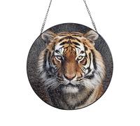 Stained Glass Window Hanging, 10in Sun Catcher Ornament Glass Panel with Metal Chain Tiger Suncatcher Decor Indoor Window Wall Art Home Decor Gift for Women Wife, Aunt, and Mom
