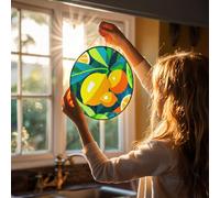 Stained Glass Window Hanging 10in Window Suncatcher Glass Panel with Metal Chain Abstract Lemon Tropical Fruit Sun Catchers Wall Art Home Decor Gift for Women Mother's Day