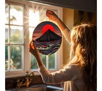 Stained Glass Window Hanging 10in Window Suncatcher Glass Panel with Metal Chain Mountains Sun Ocean Waves Sun Catchers Wall Art Home Decor Gift for Women Mother's Day
