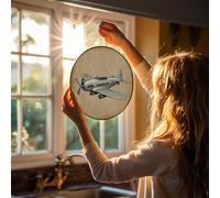Stained Glass Window Hanging 12in Window Suncatcher Glass Panel with Metal Chain Airplane Design Vintage Old Paper Background Sun Catchers Wall Art Home Decor Gift for Women Mother's Day