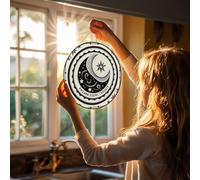 Stained Glass Window Hanging 12in Window Suncatcher Glass Panel with Metal Chain Black Yin Yang Symbol Moon Stars Sun Catchers Wall Art Home Decor Gift for Women Mother's Day