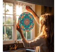 Stained Glass Window Hanging 12in Window Suncatcher Glass Panel with Metal Chain Multicolored Symmetry Sun Catchers Wall Art Home Decor Gift for Women Mother's Day