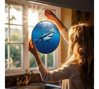 Stained Glass Window Hanging 12in Window Suncatcher Glass Panel with Metal Chain Ocean Sea Animal Shark Sun Catchers Wall Art Home Decor Gift for Women Mother's Day