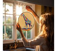 Stained Glass Window Hanging 12in Window Suncatcher Glass Panel with Metal Chain Watercolor Giraffe Sun Catchers Wall Art Home Decor Gift for Women Mother's Day