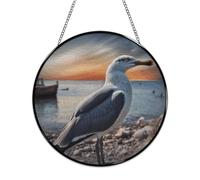 Stained Glass Window Hanging 30x30cm Window Suncatcher Glass Panel with Metal Chain SeagullSun Catchers Wall Art Home Decor Gift for Women Mother's Day