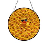 Stained Glass Window Hanging 30x30cm Window Suncatcher Glass Panel with Metal Chain Yellow Rubber Ducky with SunglassesSun Catchers Wall Art Home Decor Gift for Women Mother's Day