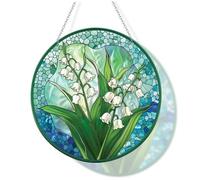 Stained Glass Window Hanging, 6.3 Inch Lily of The Valley Flower Stained Glass Suncatchers, Colorful Suncatchers Ornament Decoration for Gift, Style3, Sun Catchers