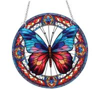 Stained Glass Window Hanging 6'' Colorful Butterfly Panel Acrylic Sun Catcher Hanging Stained Glass for Home Garden Christmas Party Wedding Gifts Stained Glass Sun Catchers Indoor Window Stain Glass W