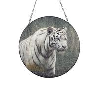 Stained Glass Window Hanging, 6in Sun Catcher Ornament Glass Panel with Metal Chain White Tiger Suncatcher Decor Indoor Window Wall Art Home Decor Gift for Women Wife, Aunt, and Mom
