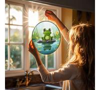 Stained Glass Window Hanging 6in Window Suncatcher Glass Panel with Metal Chain Frog On A Pond Sun Catchers Wall Art Home Decor Gift for Women Mother's Day